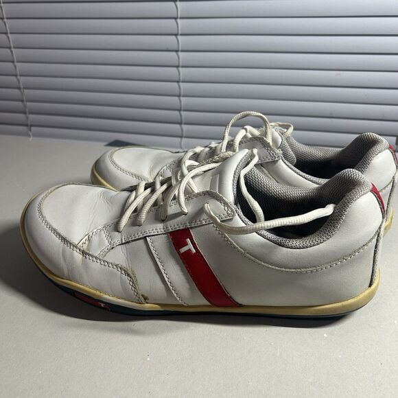 TRUE Linkswear P1 Shoes Mens Size 9.5 Leather Golf Sneakers Spikeless White Red
